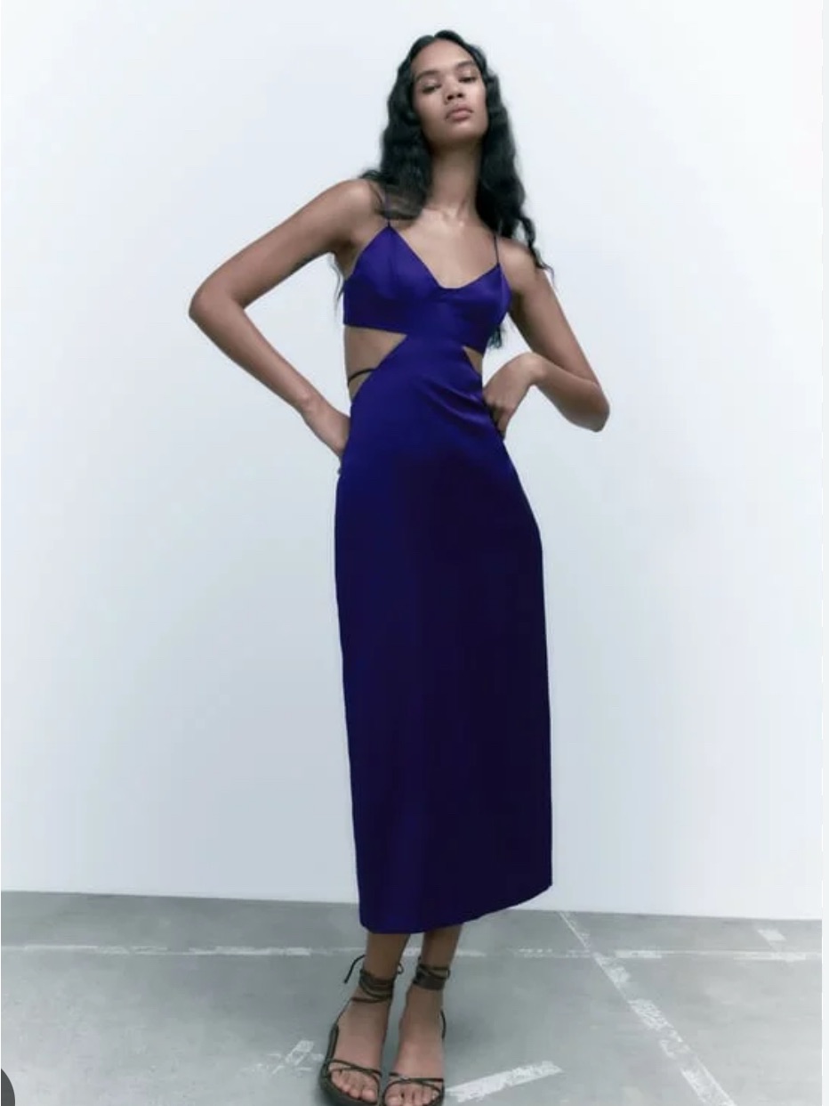 Zara Cutout Slip Midi Dress In Blue